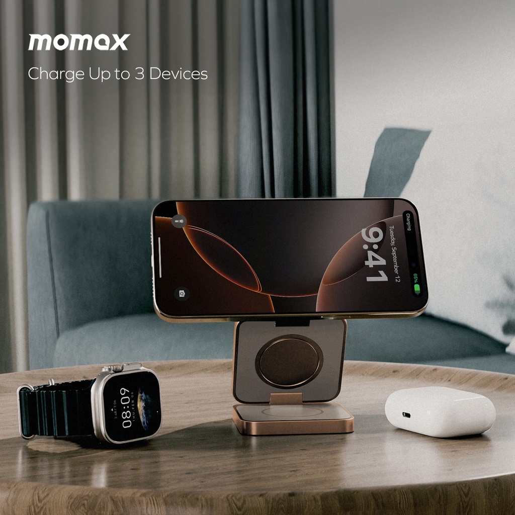 MOMAX Q2 MAG GO Qi 2 15W 3IN1 MAGNETIC WIRELESS CHARGING STAND