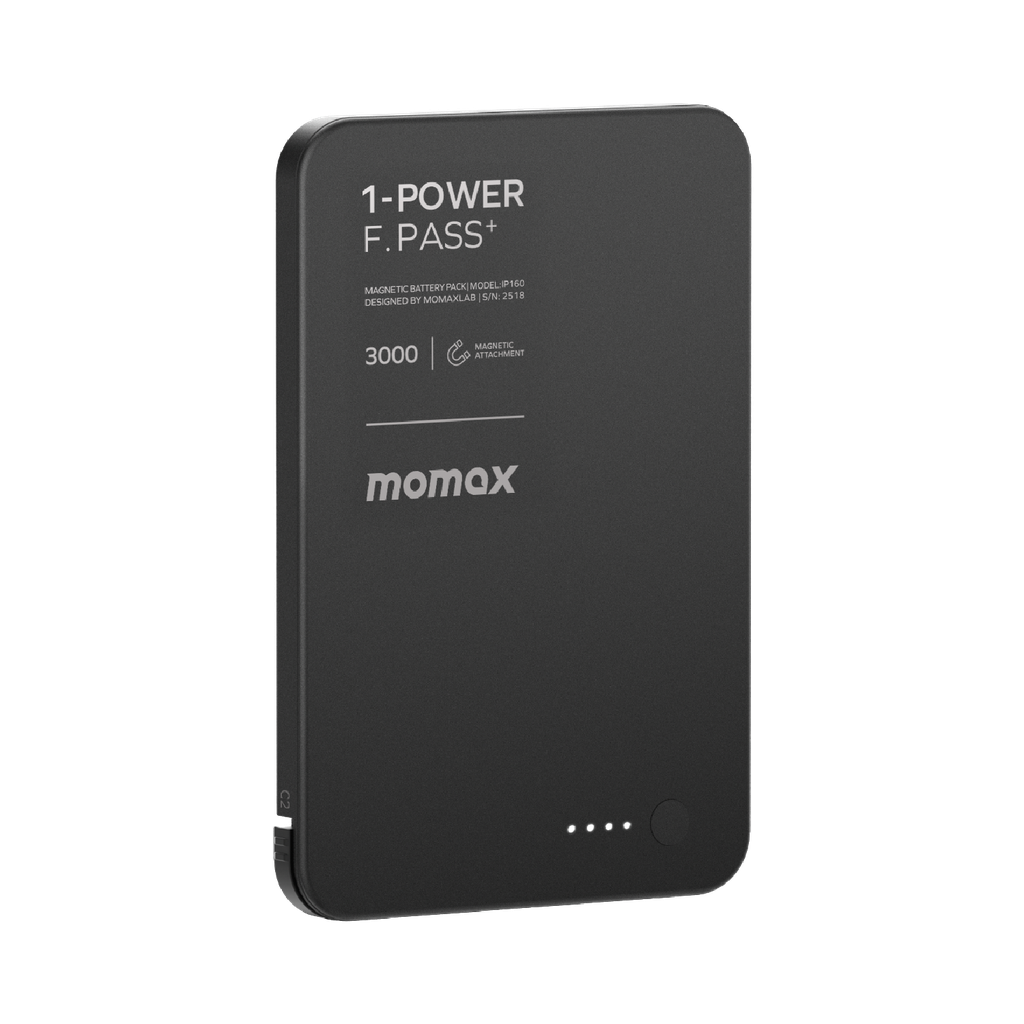 MOMAX 1-POWER F.PASS+ 3000mAh POWER BANK WITH BUILT-IN CABLE & MAGNETIC ATTACHMENT