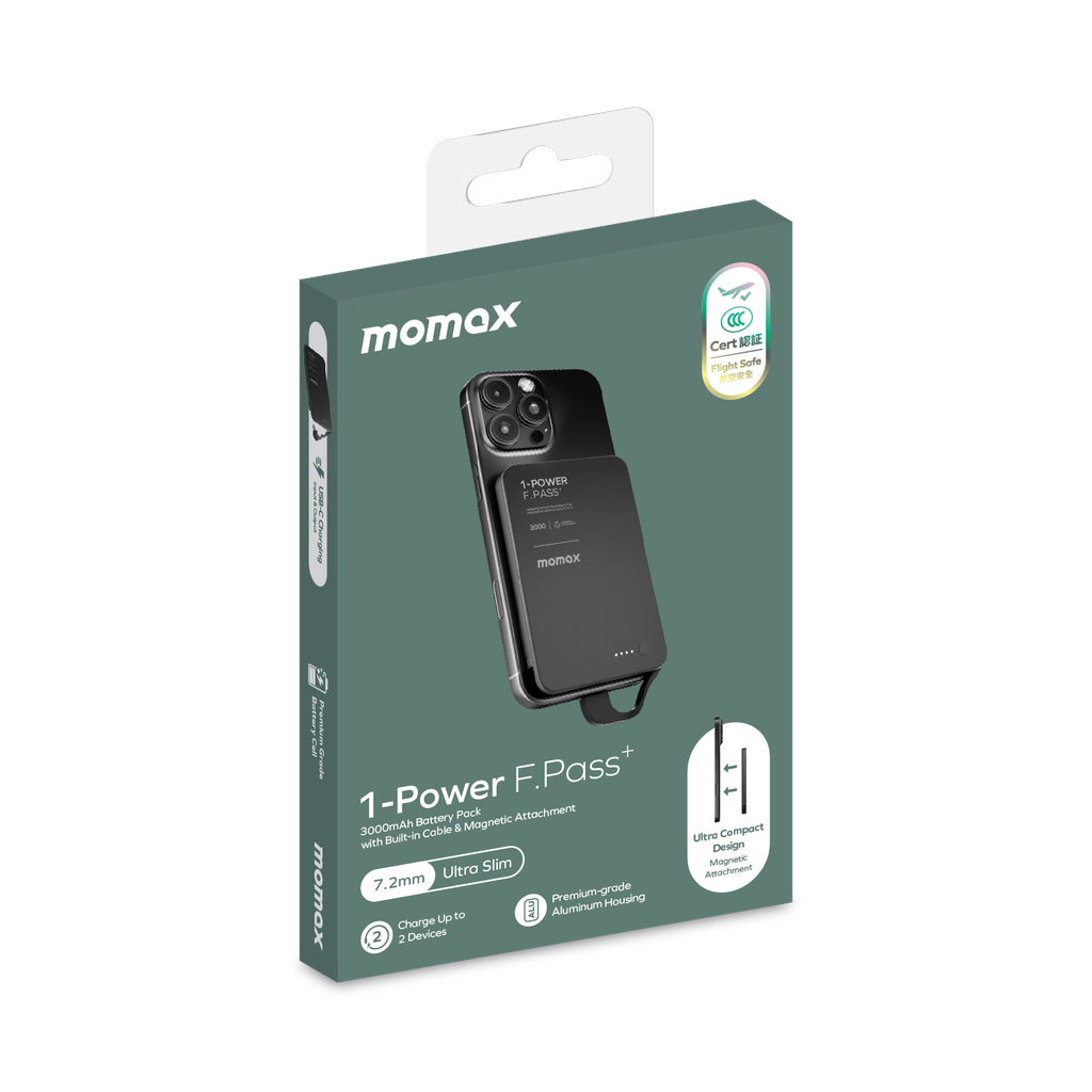 MOMAX 1-POWER F.PASS+ 3000mAh POWER BANK WITH BUILT-IN CABLE & MAGNETIC ATTACHMENT
