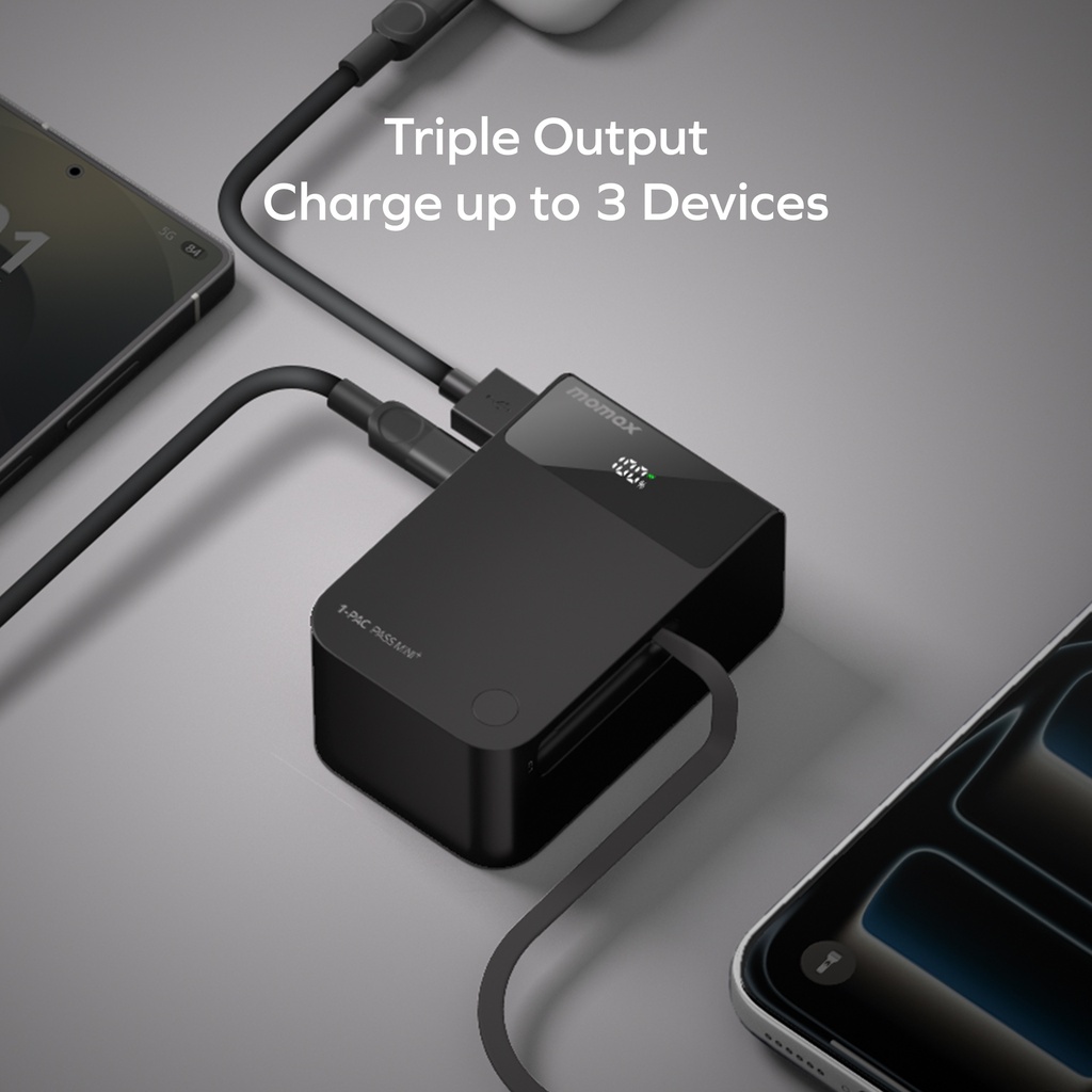 MOMAX 1-PAC PASS MINI+ 10000mAh 2IN1 BATTERY PACK WITH BUILT-IN RETRACTABLE CABLE