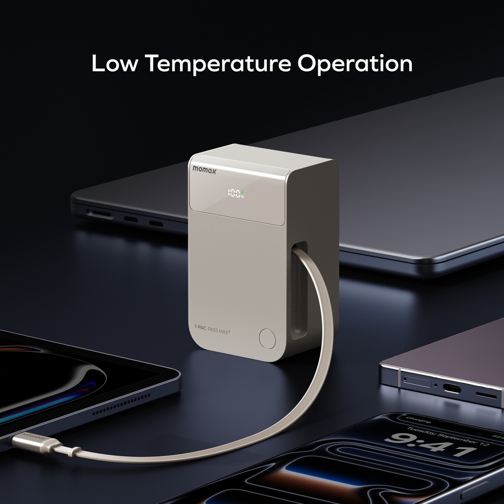 MOMAX 1-PAC PASS MINI+ 10000mAh 2IN1 BATTERY PACK WITH BUILT-IN RETRACTABLE CABLE