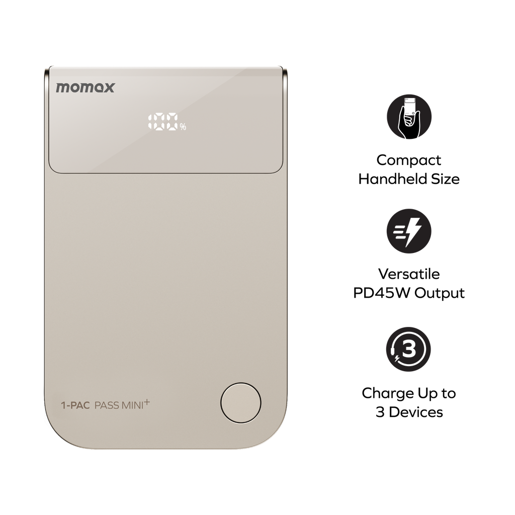 MOMAX 1-PAC PASS MINI+ 10000mAh 2IN1 BATTERY PACK WITH BUILT-IN RETRACTABLE CABLE