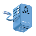 MOMAX 1-WORLD 70W GAN 3 PORT WITH BUILT-IN USB-C CABLE AC TRAVEL ADAPTOR