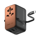 MOMAX 1-WORLD 25W 3 PORT WITH BUILT-IN USB-C CABLE AC TRAVEL ADAPTOR