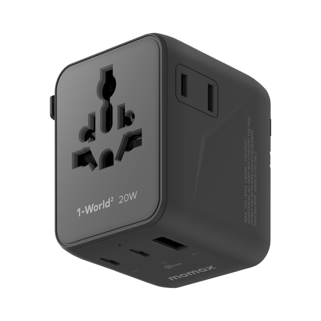 MOMAX 1-WORLD2 20W 3 PORT DUAL AC TRAVEL ADAPTOR