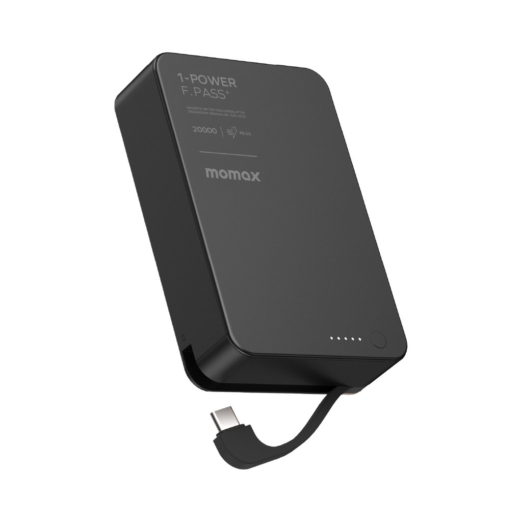 MOMAX 1-POWER F.PASS+ 20000mAh POWER BANK WITH BUILT-IN CABLE & MAGNETIC ATTACHMENT