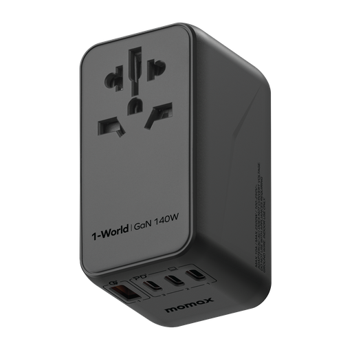 [UA16GSD] MOMAX 1-WORLD 140W GAN 4 PORTS AC TRAVEL ADAPTOR INCLUDING 140W USB-C TO USB-C CABLE
