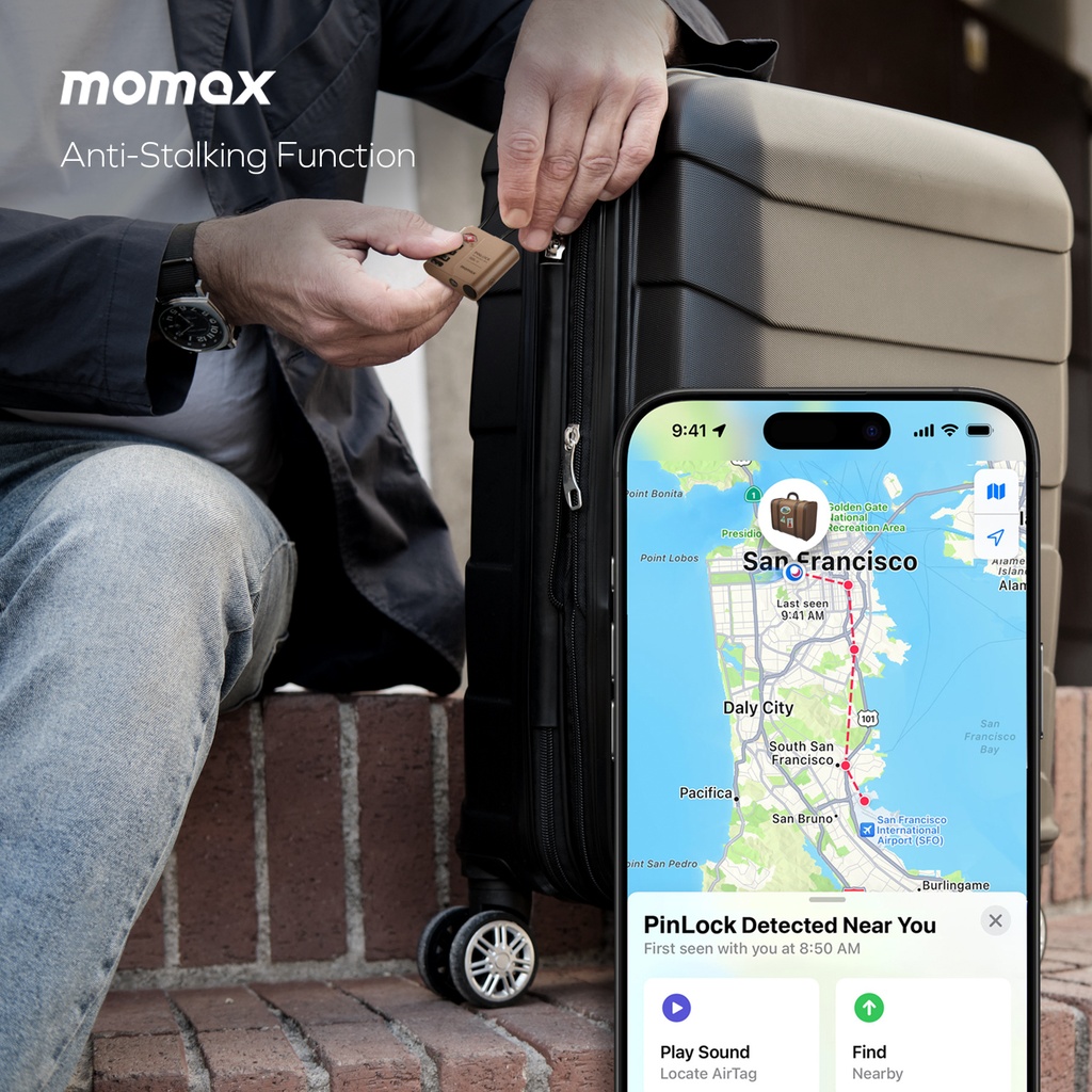 MOMAX PINLOCK TSA PADLOCK FIND MY LOCATOR