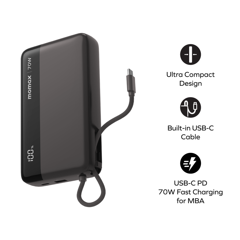 MOMAX 1-POWER ULTRA+ 20000mAh POWER BANK WITH BUILT-IN USB-C CABLE