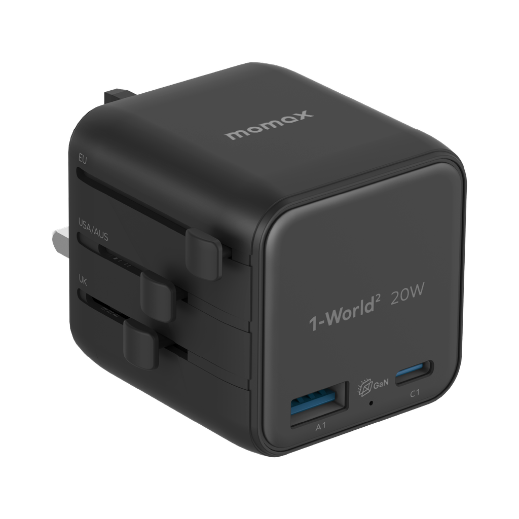 MOMAX 1-WORLD 20W UNIVERSAL 2 PORT TRAVEL ADAPTER