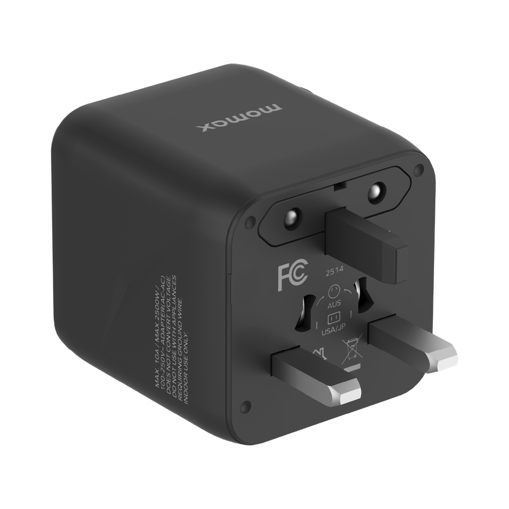 MOMAX 1-WORLD 20W UNIVERSAL 2 PORT TRAVEL ADAPTER