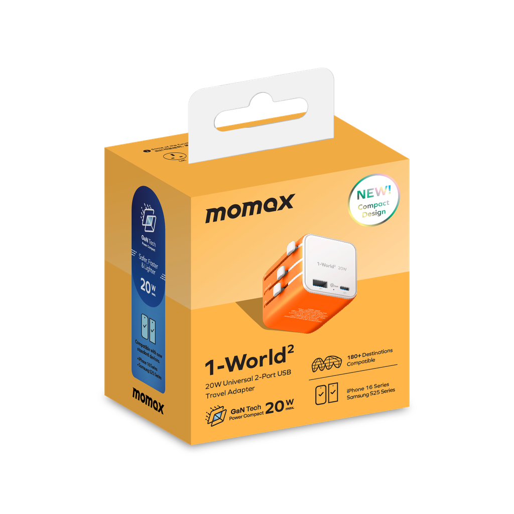 MOMAX 1-WORLD 20W UNIVERSAL 2 PORT TRAVEL ADAPTER