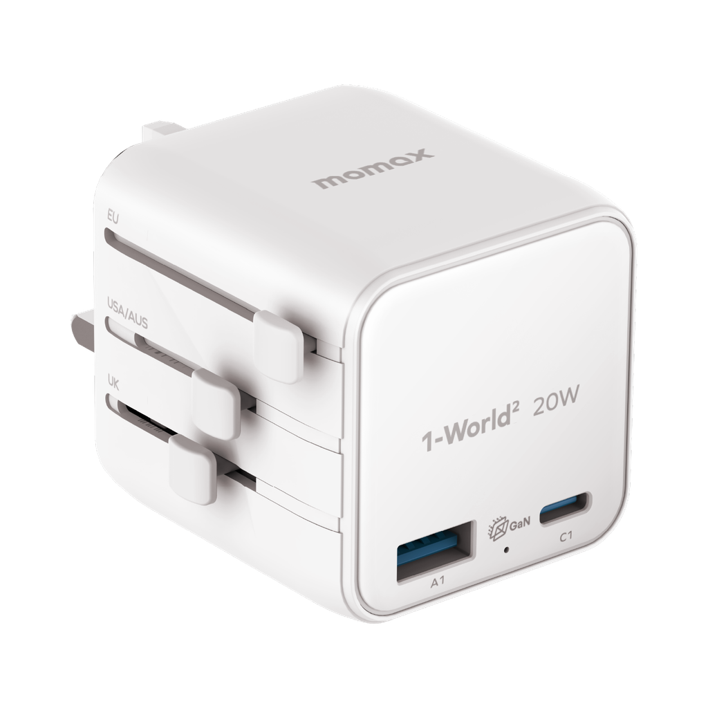 MOMAX 1-WORLD 20W UNIVERSAL 2 PORT TRAVEL ADAPTER