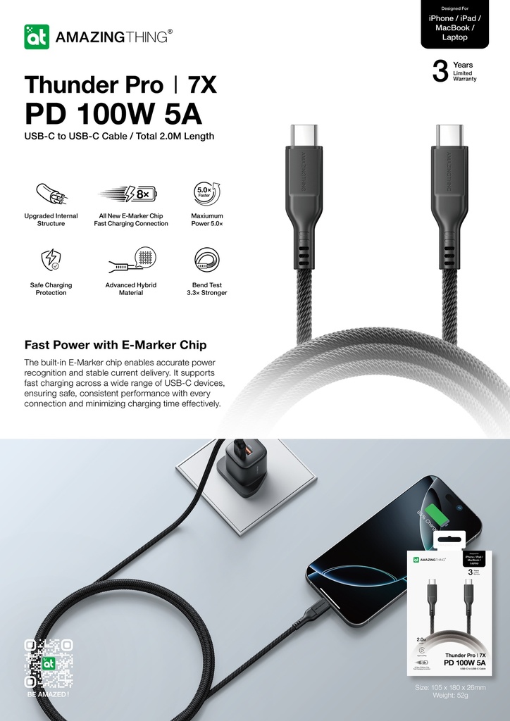 AT THUNDER PRO I 7X USB-C TO USB-C 100W 2M CABLE