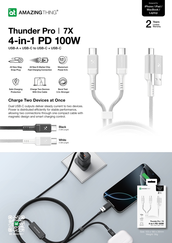 AT THUNDER PRO I 7X 4IN1 USB-A + USB-C TO USB-C + USB-C 5A 100W 1.5M CABLE