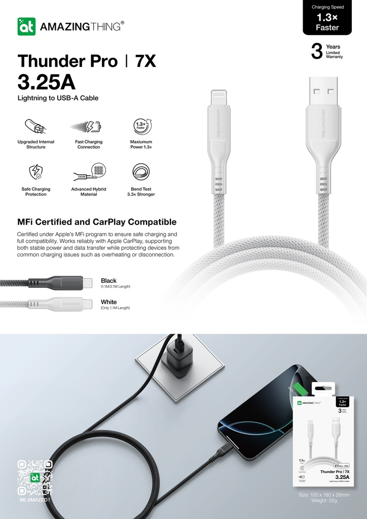 AT THUNDER PRO I 7X USB-A TO LIGHTNING 3.25A 2.1M CABLE