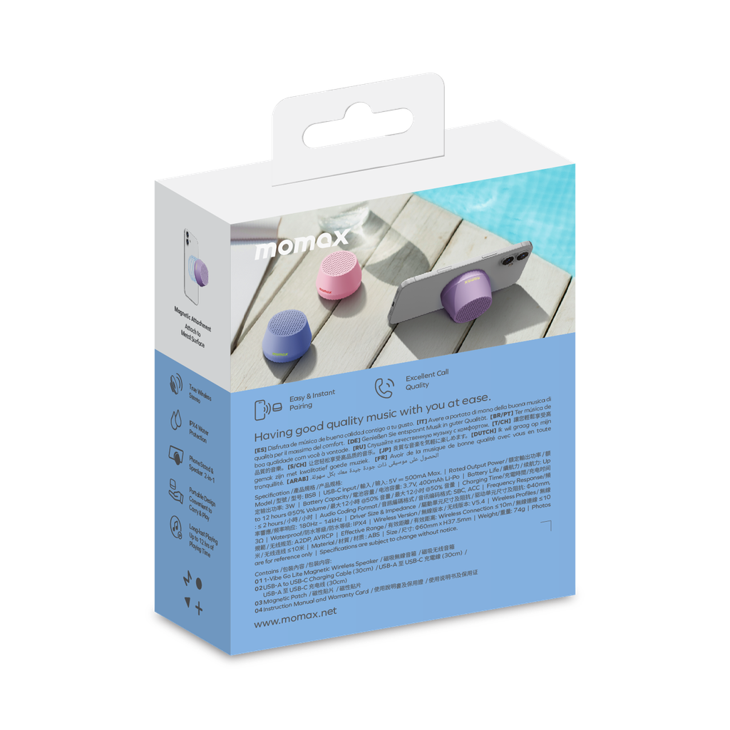 MOMAX 1-VIBE GO LITE MAGNETIC WIRELESS SPEAKER
