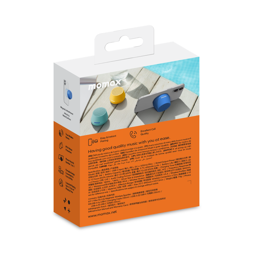MOMAX 1-VIBE GO LITE MAGNETIC WIRELESS SPEAKER