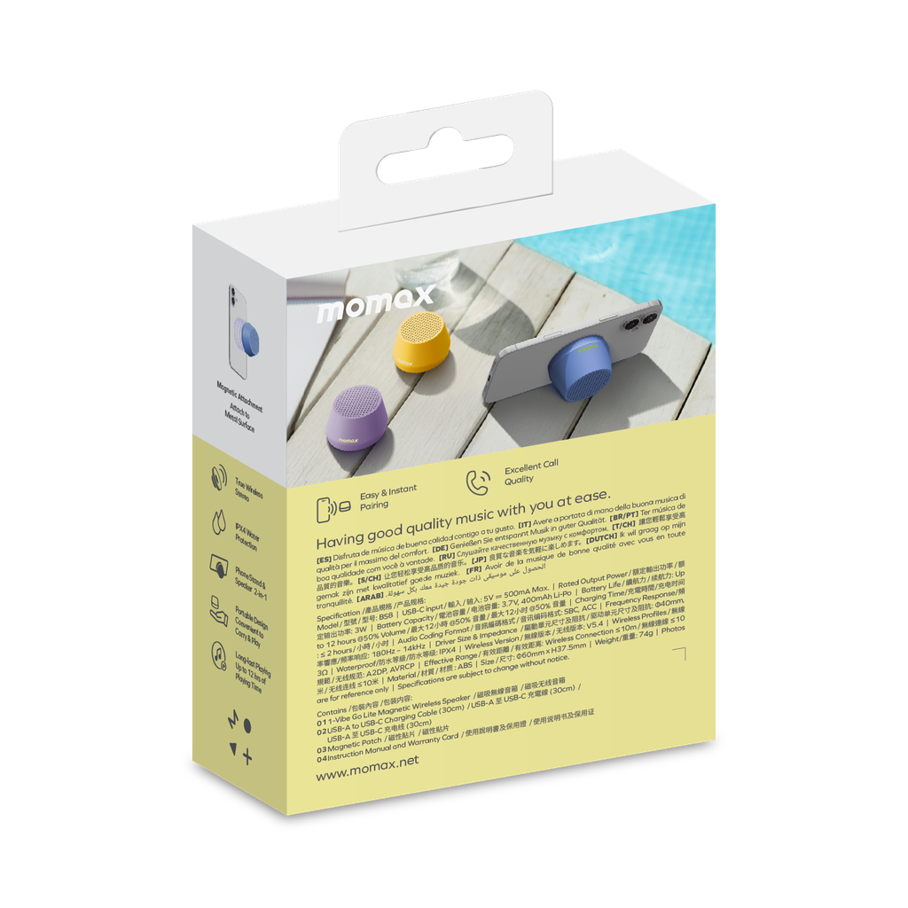 MOMAX 1-VIBE GO LITE MAGNETIC WIRELESS SPEAKER