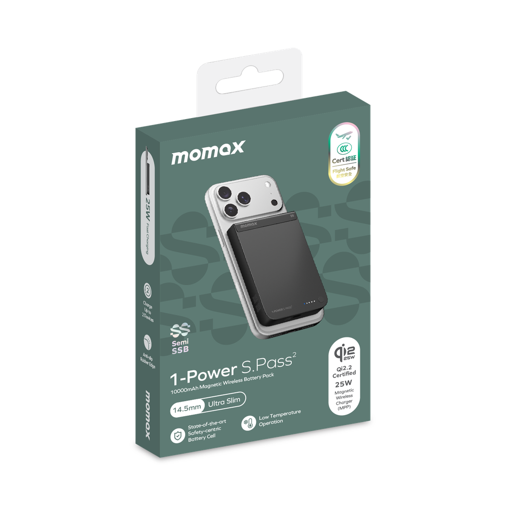 MOMAX 1-POWER S.PASS2 10000mAh QI2 25W+SEMI-SSB MAGNETIC WIRELESS POWER BANK