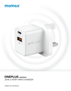 MOMAX ONEPLUG 20W 2 PORT MINI WALL CHARGER