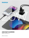 MOMAX ONEPLUG 20W 2 PORT MINI WALL CHARGER