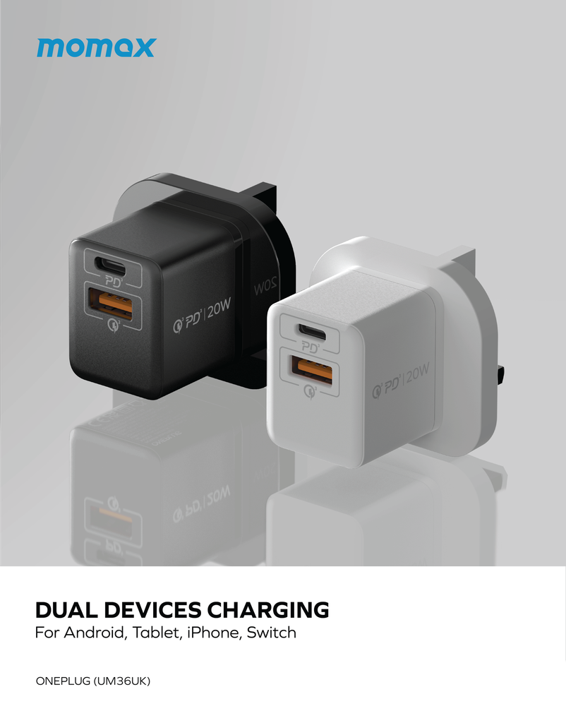 MOMAX ONEPLUG 20W 2 PORT MINI WALL CHARGER