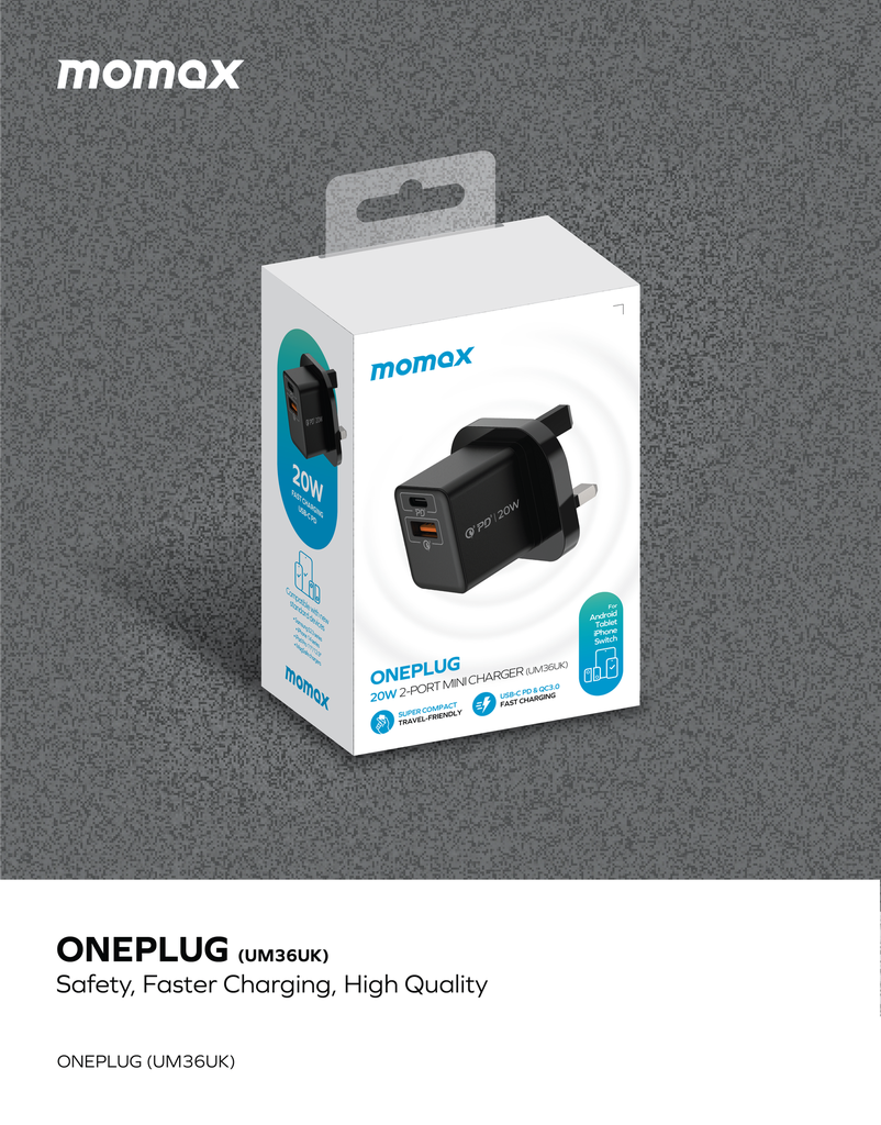 MOMAX ONEPLUG 20W 2 PORT MINI WALL CHARGER