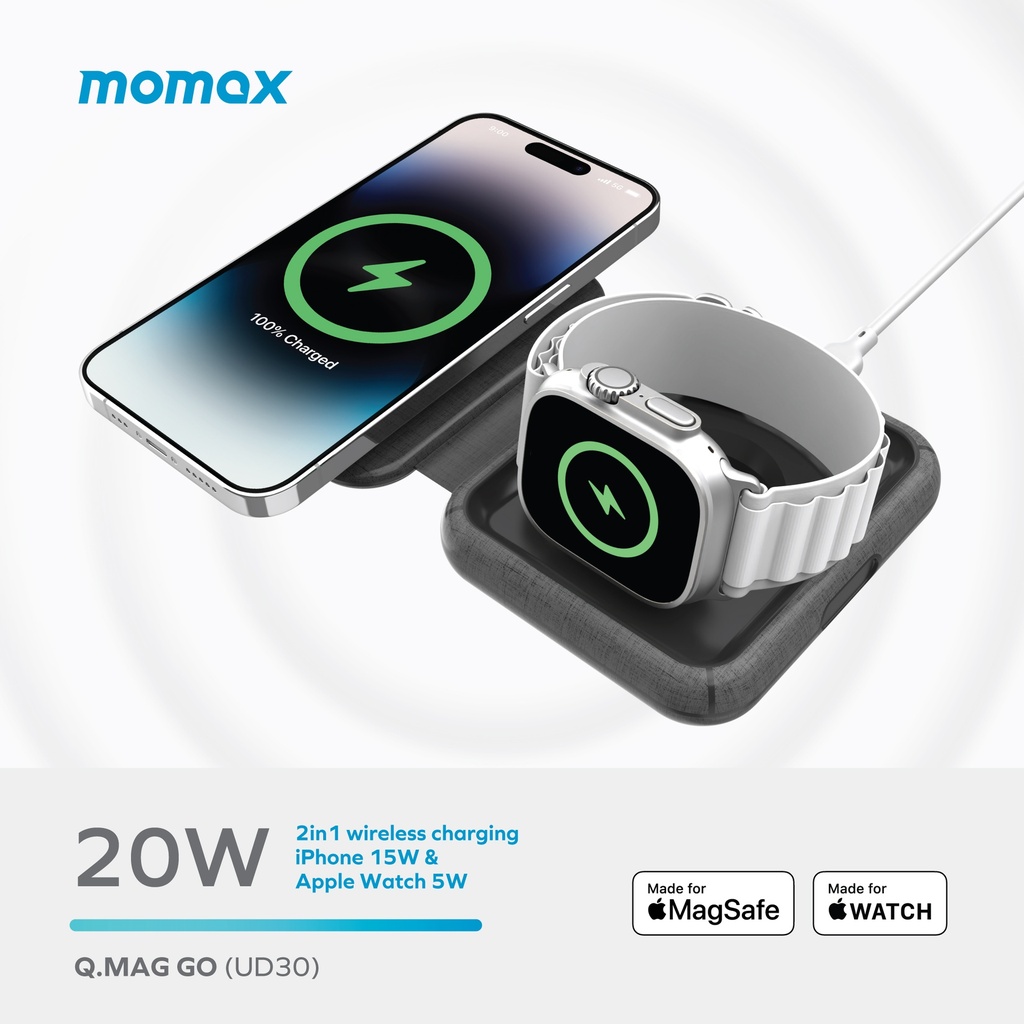 MOMAX Q. MAG GO 20W 2-IN-1 WIRELESS CHARGER WITH MAGSAFE