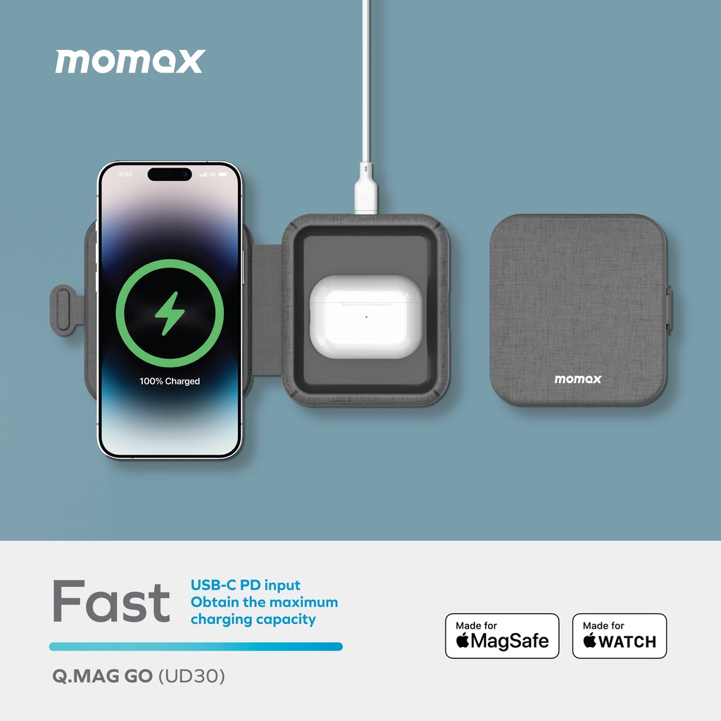 MOMAX Q. MAG GO 20W 2-IN-1 WIRELESS CHARGER WITH MAGSAFE