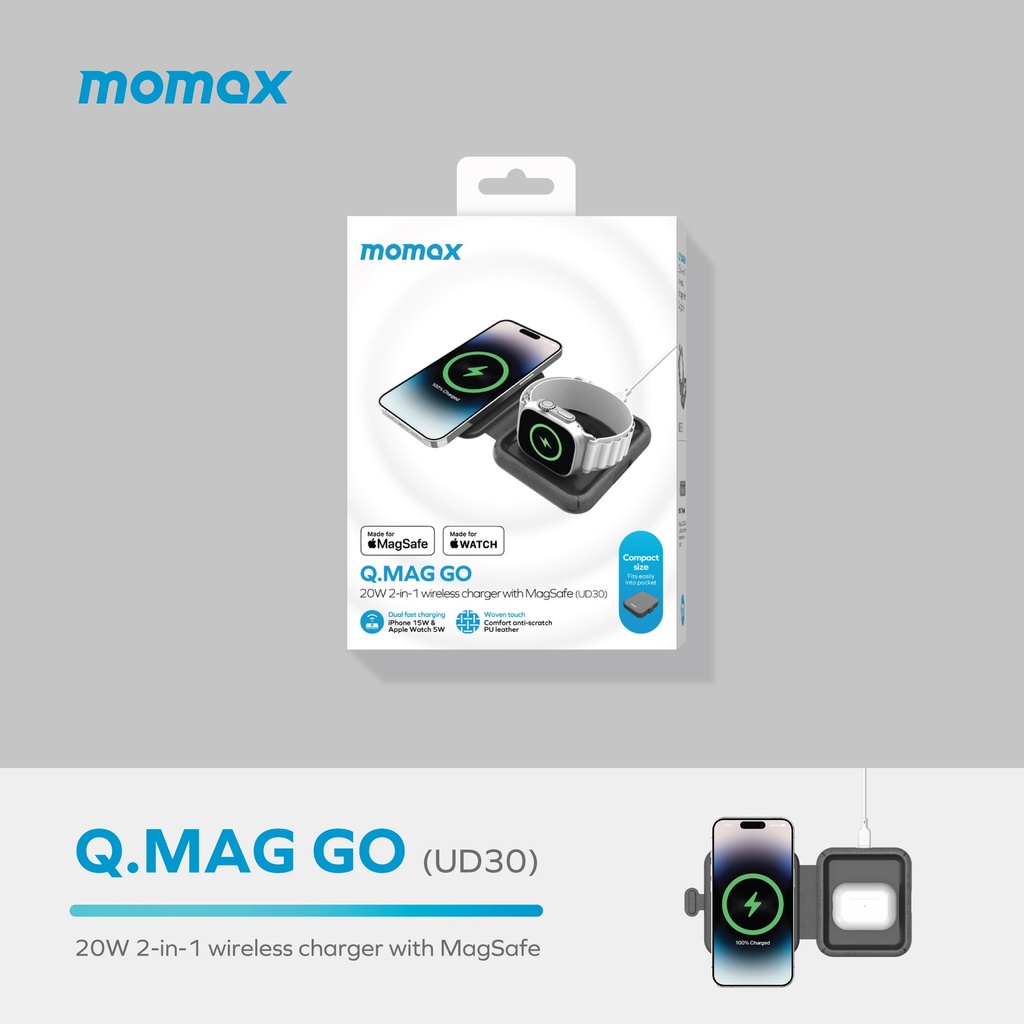 MOMAX Q. MAG GO 20W 2-IN-1 WIRELESS CHARGER WITH MAGSAFE