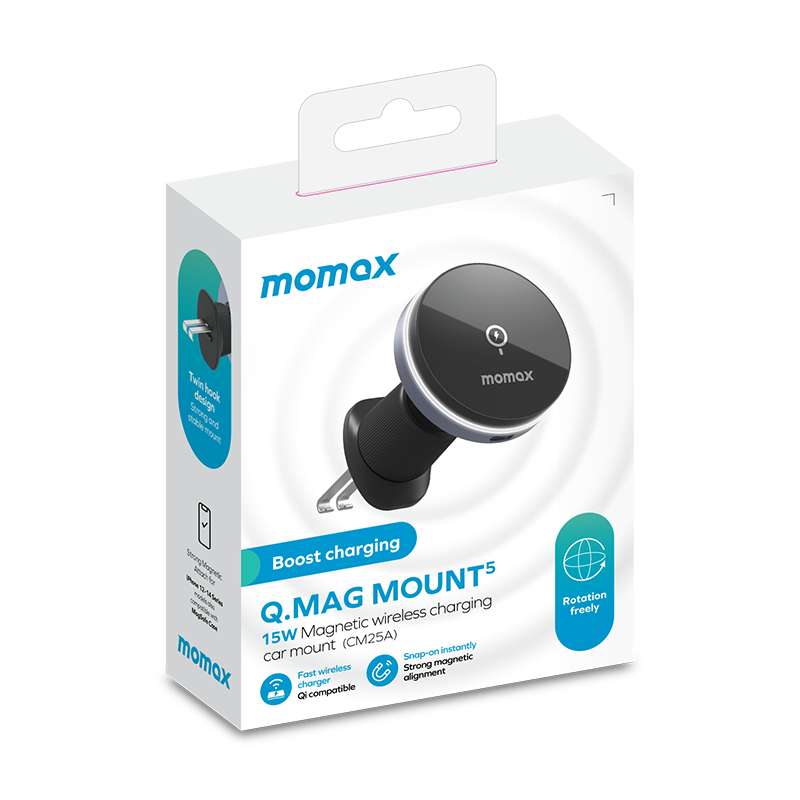 MOMAX Q.MAG MOUNT 5 15W MAGNETIC WIRELESS CHARGING CAR MOUNT (VENT MOUNT)