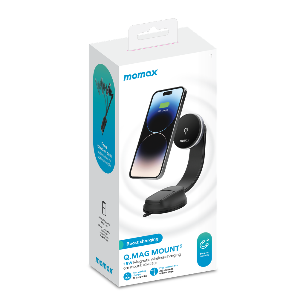 MOMAX Q.MAG MOUNT 5 15W MAGNETIC WIRELESS CHARGING CAR MOUNT (SUCTION CUP MOUNT)