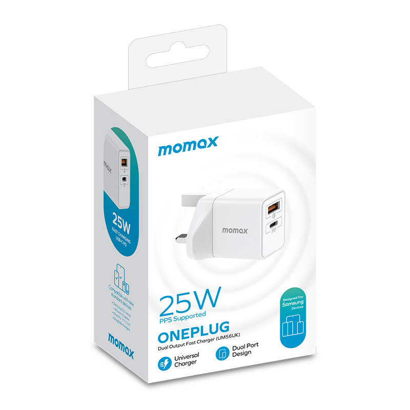 MOMAX ONEPLUG 2-PORT 25W WALL CHARGER