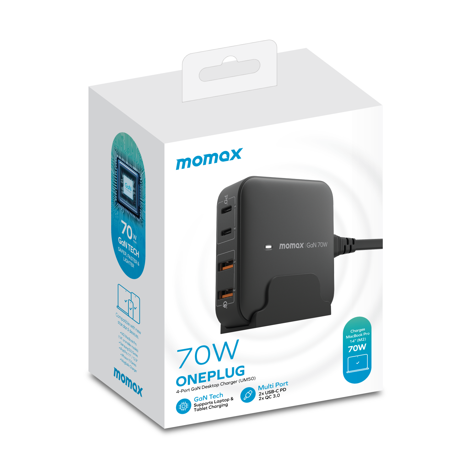 MOMAX ONE PLUG PD 70W GAN 4 PORTS DESKTOP CHARGER UK | Space.ae