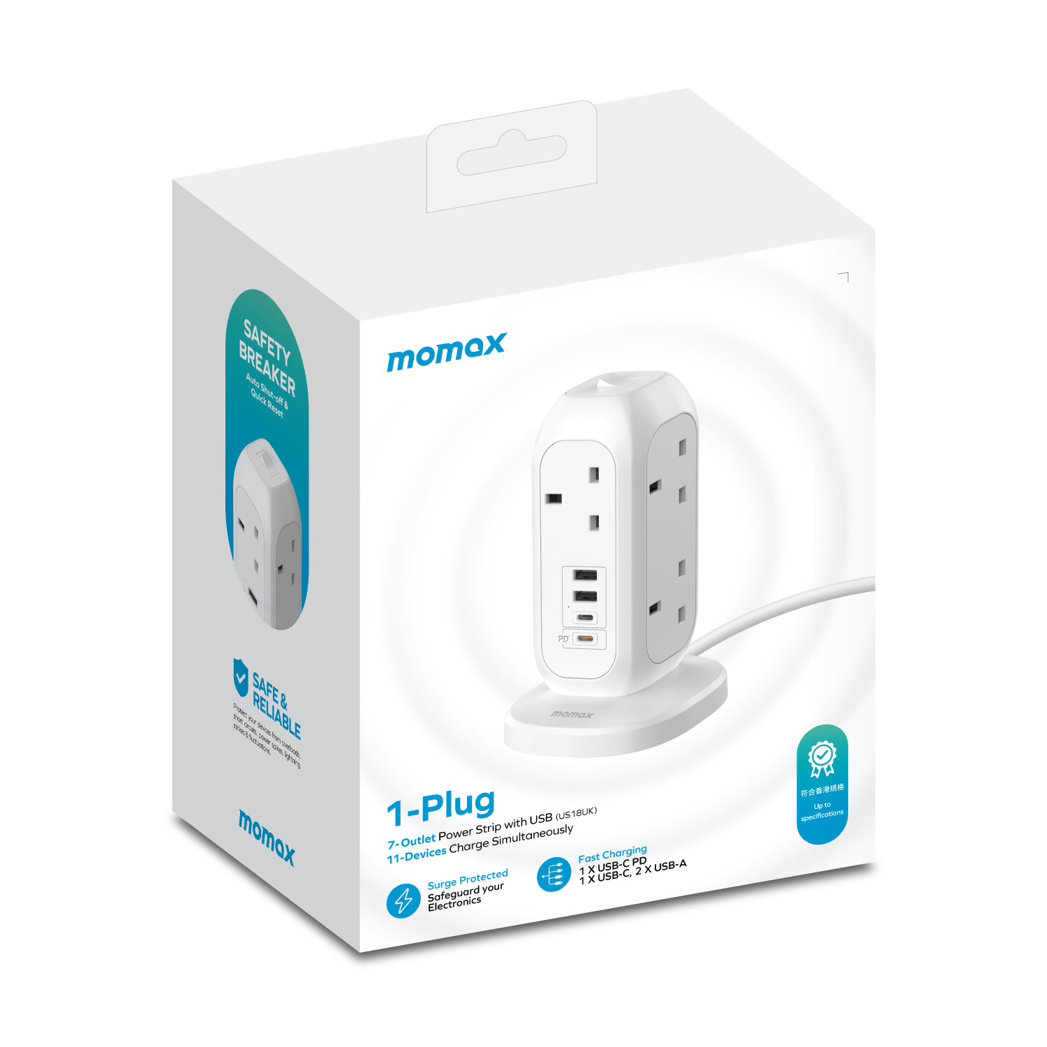 MOMAX ONEPLUG 7-OUTLET POWER STRIP WITH USB | Space.ae