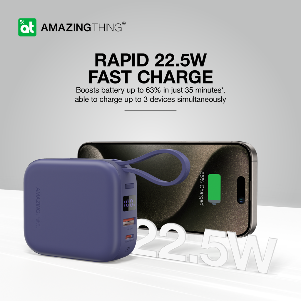 AT THUNDER GO 10000mAh POWER BANK WITH BUILT-IN 2 USB-C CABLES