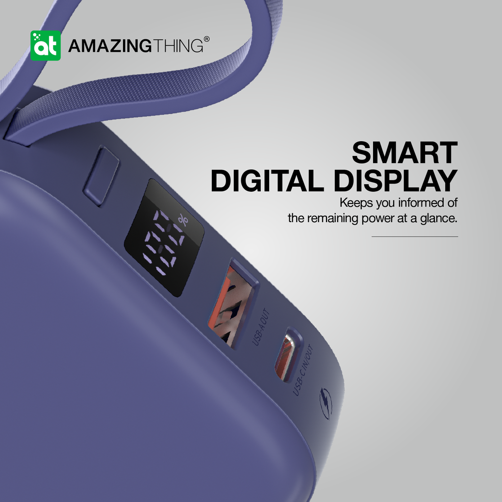 AT THUNDER GO 10000mAh POWER BANK WITH BUILT-IN 2 USB-C CABLES