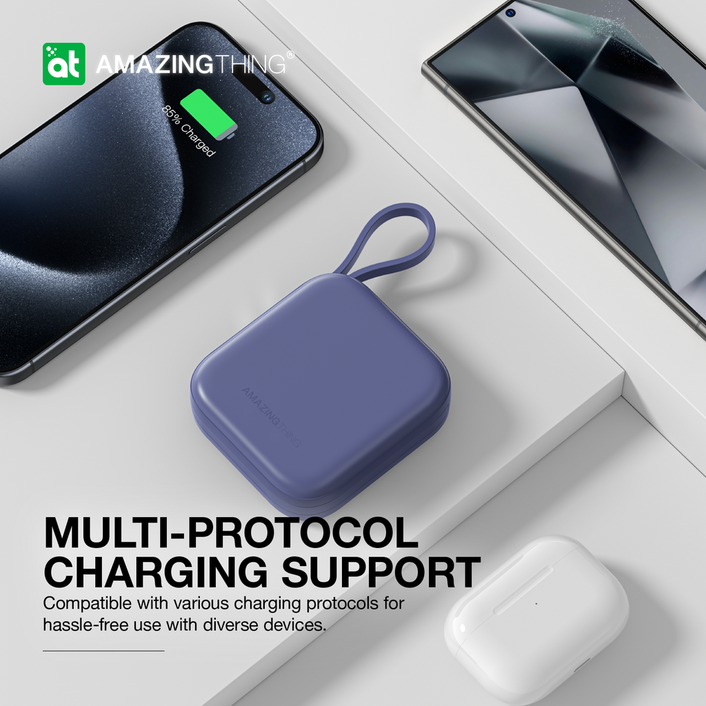 AT THUNDER GO 10000mAh POWER BANK WITH BUILT-IN 2 USB-C CABLES