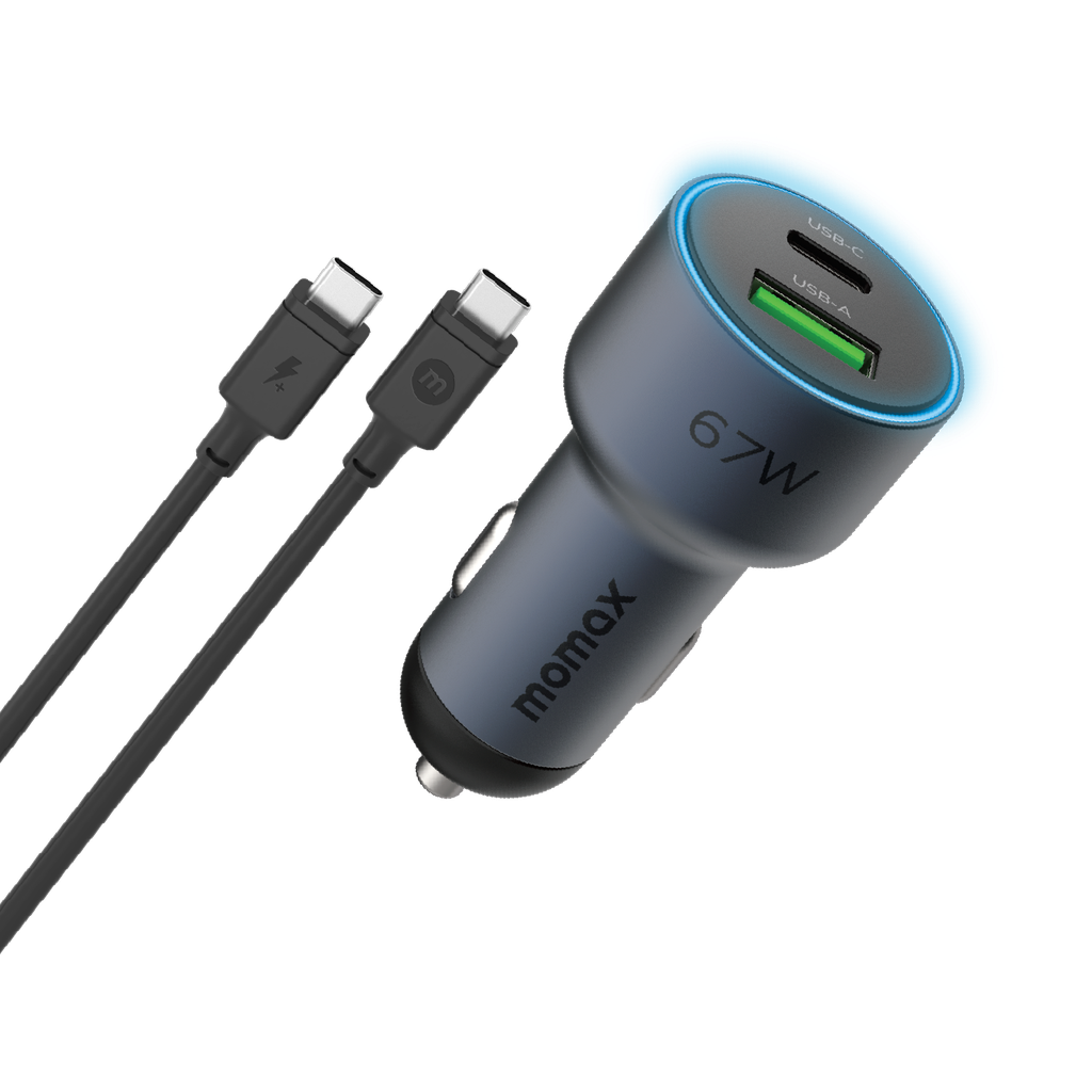 MOMAX MOVE 67W DUAL PORT CAR CHARGER+ 1MTR 100W C TO C CABLE