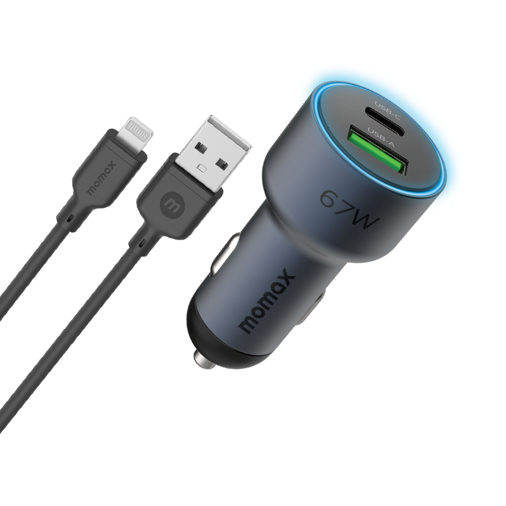 MOMAX MOVE 67W DUAL PORT CAR CHARGER + 1MTR A TO L CABLE