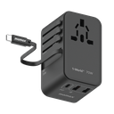 MOMAX 1-WORLD 70W GAN 3 PORT WITH BUILT-IN USB-C CABLE AC TRAVEL ADAPTOR