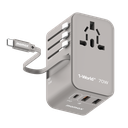 MOMAX 1-WORLD 70W GAN 3 PORT WITH BUILT-IN USB-C CABLE AC TRAVEL ADAPTOR