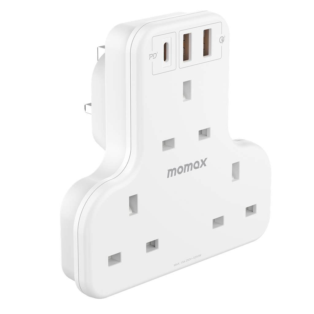 MOMAX ONEPLUG 3 OUTLET T-SHAPED EXTENSION SOCKET WITH USB