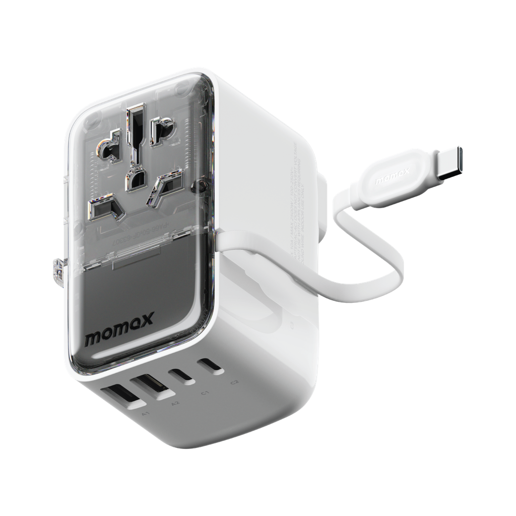 MOMAX 1-WORLD FLOW 35W 4 PORT WITH BUILT-IN USB-C CABLE TRAVEL ADAPTOR