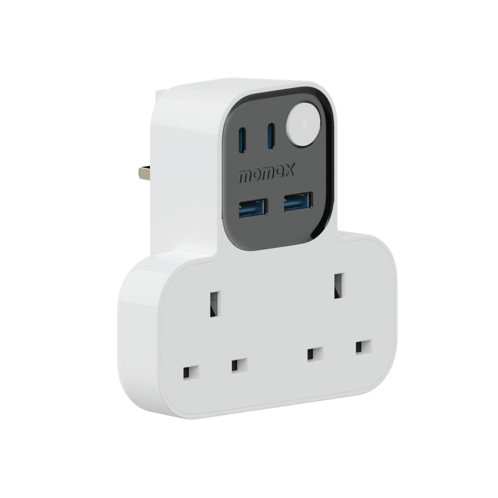 MOMAX 1-CHARGER WORK FLOW T-SHAPED EXTENTION 2 SOCKET WITH USB