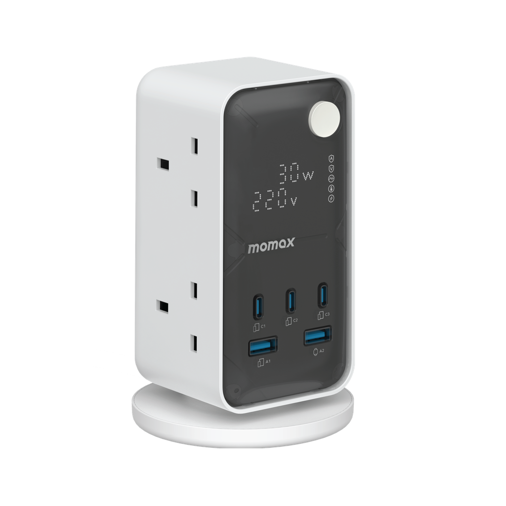 MOMAX 1-CHARGE WORK FLOW 6-OUTLET DIGITAL DISPLAY POWER TOWER WITH USB