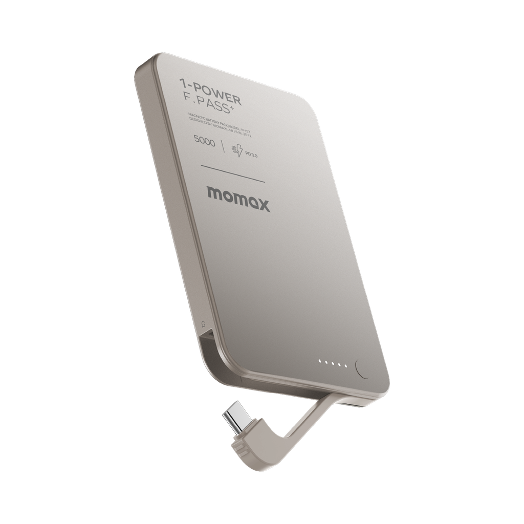 MOMAX 1-POWER F.PASS+ 5000mAh POWER BANK WITH BUILT-IN CABLE & MAGNETIC ATTACHMENT