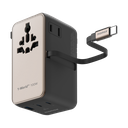 MOMAX 1-WORLD2+ 100W 4 PORT DUAL AC TRAVEL ADAPTOR WITH BUILT-IN CABLE