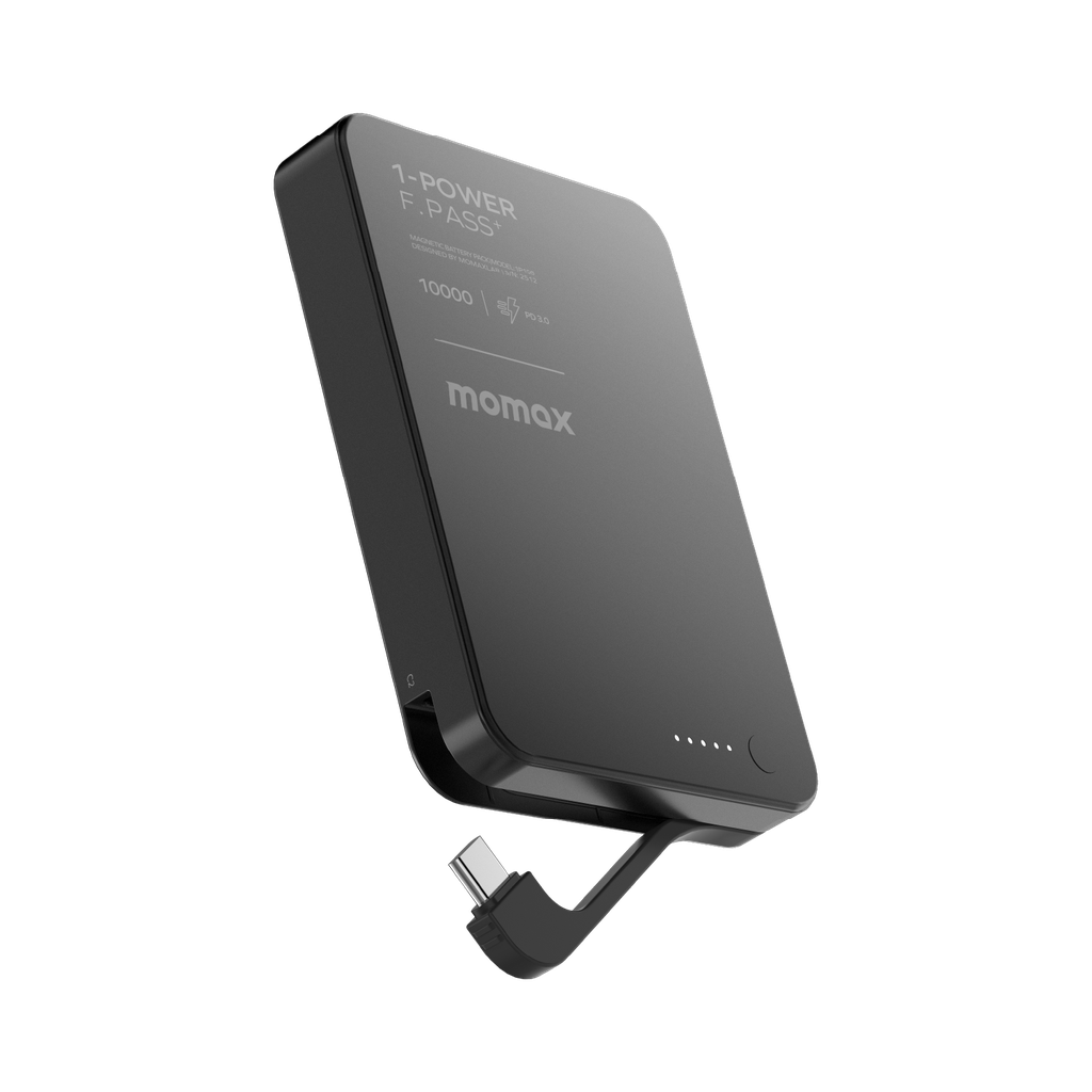 MOMAX 1-POWER F.PASS+ 10000mAh POWER BANK WITH BUILT-IN CABLE & MAGNETIC ATTACHMENT